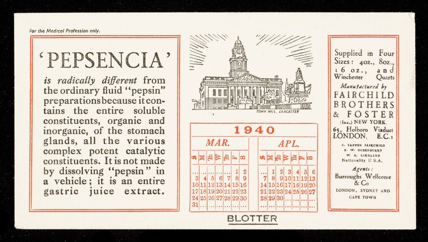 'Pepsencia' is radically different from the ordinary fluid "pepsin" preparations... / Fairchild Brothers & Foster (Inc) New York.