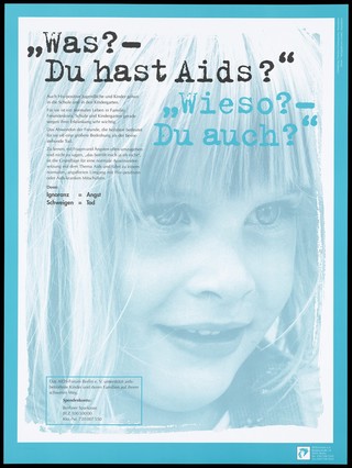 Head of a girl; representing children with AIDS. Colour lithograph after C. Gramespacher, 199-.