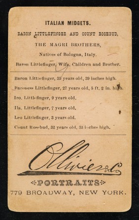 Baron Littlefinger, his family and Count Rosebud his brother : Italian midgets... the Magri brothers, natives of Bologna, Italy / Ollivier & Co.