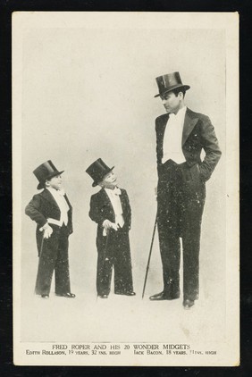 Fred Roper and his 20 wonder midgets : Edith Rollason, 19 years, 32 inches high : Jack Bacon, 18 years, 31 inches high.