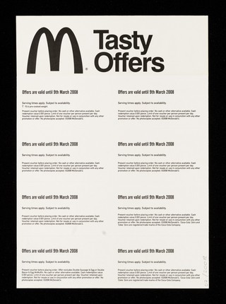 Tasty offers : offers valid until 9th March 2008 only at McDonald's Restaurant 166/172 Lewisham High Street, London.