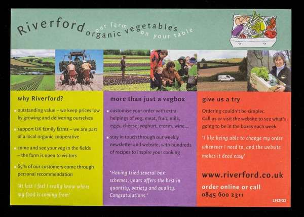 Riverford organic vegetables : our farm on your table : find out more at www.riverford.co.uk.... / Riverford Organic Vegetables.