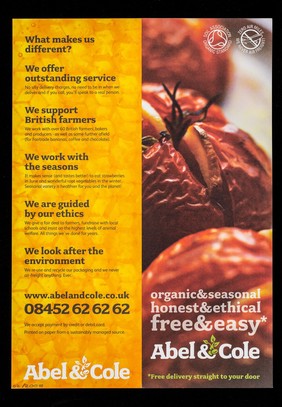 Organic & seasonal, honest & ethical, free & easy Abel & Cole : free delivery straight to your door.