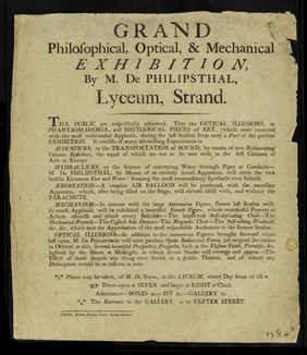 Grand philosophical, optical, & mechanical exhibition / by M. de Philipsthal.