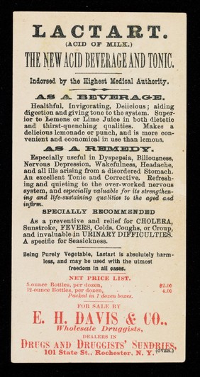 Lactart acid of milk makes a delicious beverage : with water and sugar only / Avery Lactate Co.