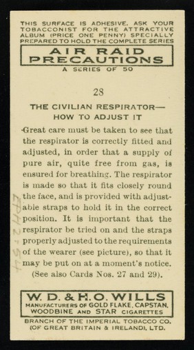The civilian respirator : how to adjust it / W.D. & H.O. Wills.