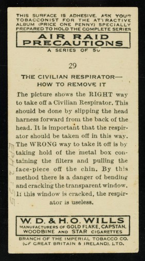 The civilian respirator : how to remove it / W.D. & H.O. Wills.