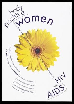 A sunflower representing the group Body Positive for women living with or affected by HIV and AIDS. Colour lithograph.