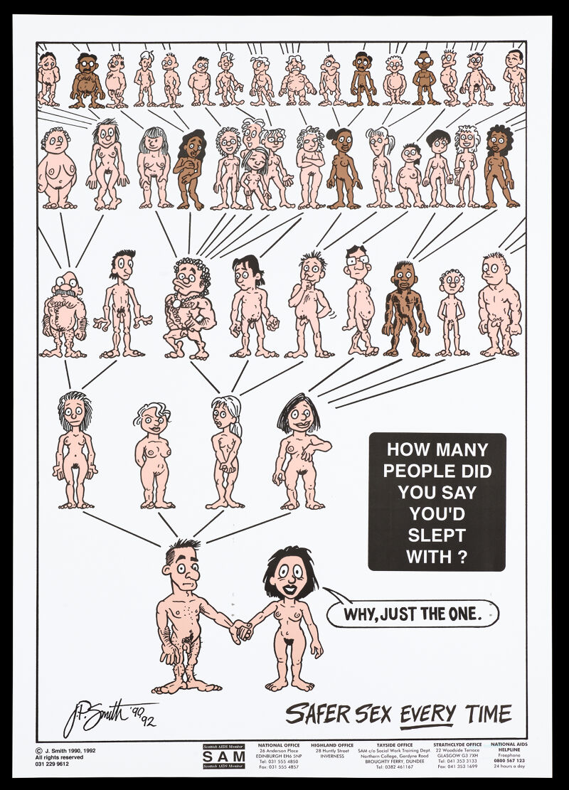 Numerous naked figures laid out in the form of a family tree  