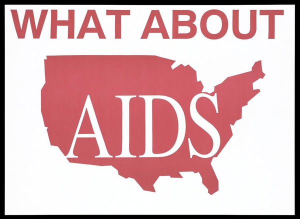 A map of the USA inscribed with the words 'AIDS'; advertisement raising awareness about AIDS in the United States. Colour lithograph.