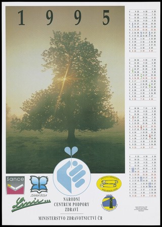A huge solitary tree (lime?) at dawn; representing the beginning of the year 1995 for health organizations in the Czech Republic. Colour lithograph after V. Rytina, 1994.