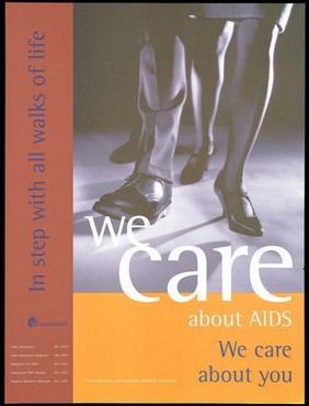 The legs of a man and woman representing an advertisement for AIDS Vancouver. Colour lithograph.