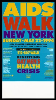 Details of the AIDS Walk New York on 22 May 1994 benefiting Gay Men's Health Crisis. Colour lithograph by Craig Miller, Richard Zeichik and Associates.