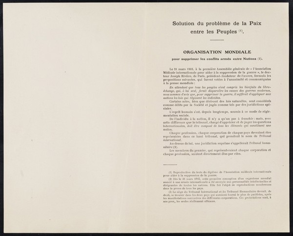 Fac-similé du diplome, remis dès avril 1905, aux adhérents de l'Association Médicale Internationale pour aider à la suppression de la guerre : [version 1]