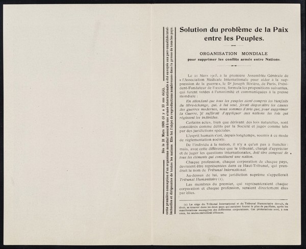 Fac-similé du diplome, remis dès avril 1905, aux adhérents de l'Association Médicale Internationale pour aider à la suppression de la guerre : [version 3]