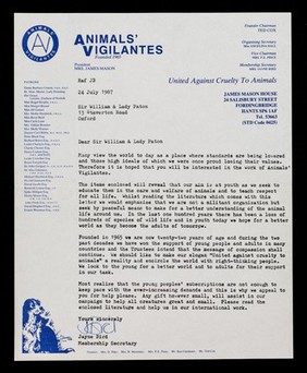 Animals' Vigilantes : founded 1965... united against cruelty to animals.