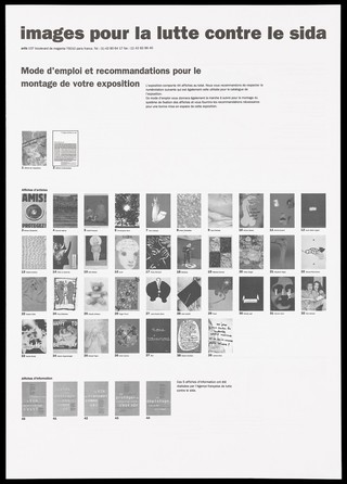 Instructions on the mounting of an exhibition of AIDS posters by ARTIS. Lithograph by Philippe Délis et associés and René Arch.
