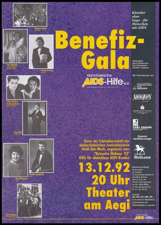 Benefit performance organised by Hannöversche AIDS-Hilfe e.V. Colour lithograph after B. Schafertöns, 1992.