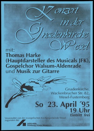 Benefit concert for AIDS-Hilfe Duisberg/Kreis Wesel. Colour photocopy, 1995.