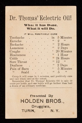 Dr. Thomas' Eclectric Oil : what it has done : what it will do : [the broken jug] / [Foster, Milburn & Co.].