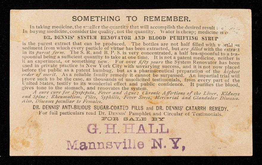 With best wishes for your good health / Dr. M.D. Dennis.