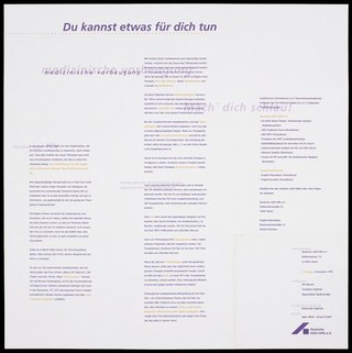 A multi-coloured swirling design with the message in German: "get smart ... you can do something for you. Medical prevention."; verso: text relating to HIV-related medication; an advertisment for a project of medical prevention of HIV by Deutsche AIDS-Hilfe e.V. Colour lithograph by Edmundo Galindo, 1995.