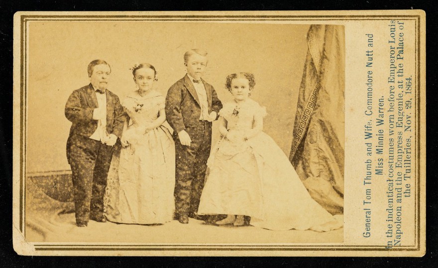 General Tom Thumb and wife, Commodore Nutt and Miss Minnie Warren : in the identical costumes worn before Emperor Louis Napoleon and the Empress Eugenie, at the Palace of the Tuilleries, Nov. 29, 1864.
