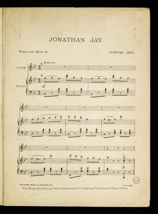 Jonathan Jay : humorous patter song / written, composed and sung by Clifford Grey.