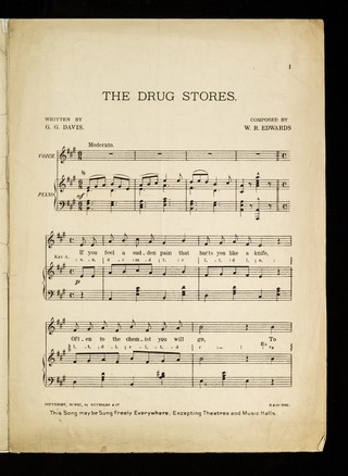 The drug stores : humorous patter song / written by G.G. Davis ; composed by W.R. Edwards ; sung by Will Edwards.