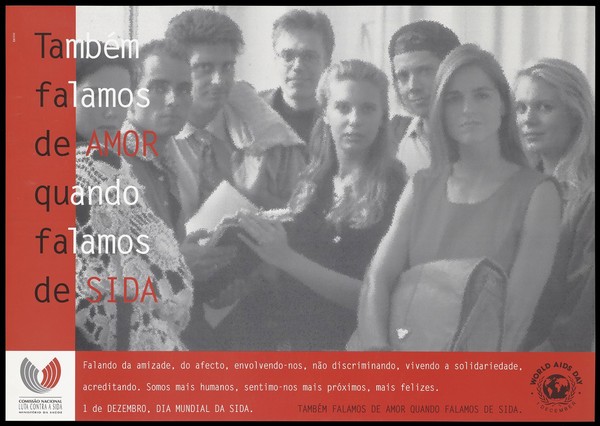 A hazy group of men and women representing solidarity in the face of AIDS; an advertisement for World AIDS Day by the Comissão Nacional Luta Contra a SIDA. Colour lithograph by Excess, ca. 1996.