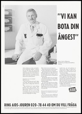 Charles Håkansson, a doctor for gay men at the Sahlgrenska Hospital in Gothenburg. Lithograph by Ted Bates, ca. 1995.