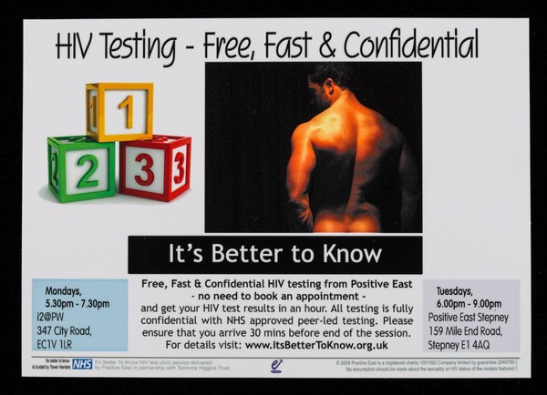 HIV testing : free, fast & confidential : it's better to know / Positive East.