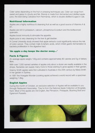 Flavour of the month : fresh apples / Restaurant Associates.