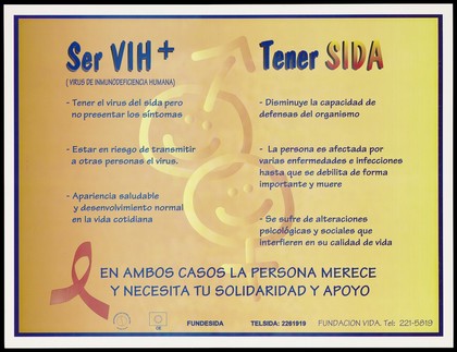 A list of issues affecting those who are HIV positive or who have AIDS by the Fundasida, Department of AIDS control, Ministry of Health, Costa Rica. Colour lithograph, ca. 1997.