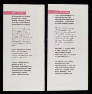 AIDS : guidelines for tattooists : don't die of ignorance / prepared by the Department of Health and Social Security and the Central Office of Information.