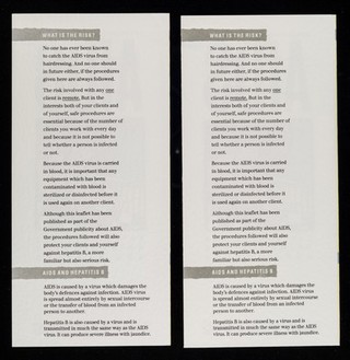 AIDS : guidelines for hairdressers and barbers : don't die of ignorance / prepared by the Department of Health and Social Security and the Central Office of Information.