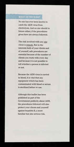 AIDS : guidelines for electrolysists : don't die of ignorance / prepared by the Department of Health and Social Security and the Central Office of Information.