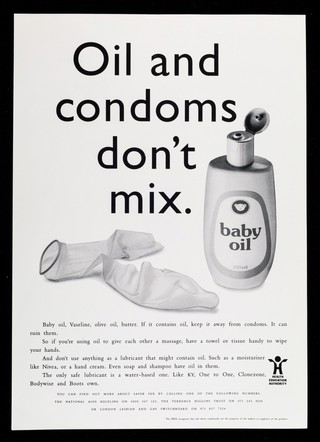 Oil and condoms don't mix : Baby oil, vaseline, olive oil, butter : If it contains oil keep it away from condoms ... / Health Education Authority.