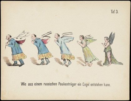 Evolution of household articles, animals etc. according to Darwin's doctrine. Colour lithographs by Fr. Schmidt, ca. 187-(?).