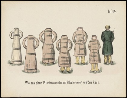 Evolution of household articles, animals etc. according to Darwin's doctrine. Colour lithographs by Fr. Schmidt, ca. 187-(?).