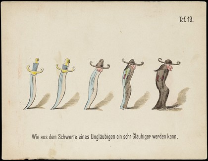 Evolution of household articles, animals etc. according to Darwin's doctrine. Colour lithographs by Fr. Schmidt, ca. 187-(?).