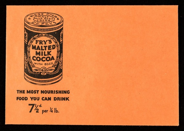 Fry's malted milk cocoa with eggs : the most nourishing food you can drink : 7 1/2d per 1/4 lb. / Fry.