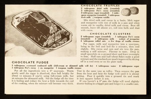 Chocolate dishes with Fry's real chocolate flavour / J.S. Fry & Sons Ltd.