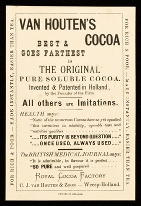 Van Houten's cocoa : best and goes farthest... : Micawber / C.J. van Houten & Zoon.