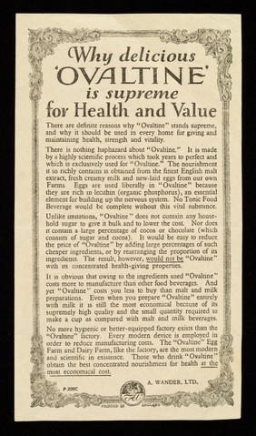 Why delicious 'Ovaltine' is supreme for health and value / A. Wander Ltd.