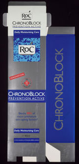 Chronoblock : prévention active : blocks 98% of major premature skin-ageing factors / RoC.