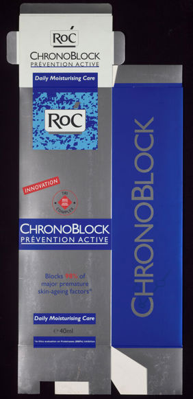 Chronoblock : prévention active : blocks 98% of major premature skin-ageing factors / RoC.