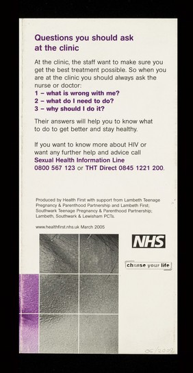 You need to know all about HIV : information and advice / NHS, Health First.