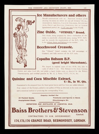 Cod liver oil emulsion with hypophosphites : perfect, inseparable, & palatable : gold medal, Rio de Janeiro, 1909 ... / Baiss Brothers & Stevenson Limited.