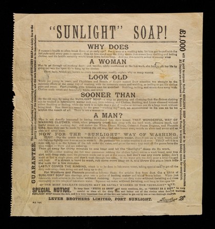 "Sunlight" soap : why does a woman look old sooner than a man? / Lever Brothers Limited.